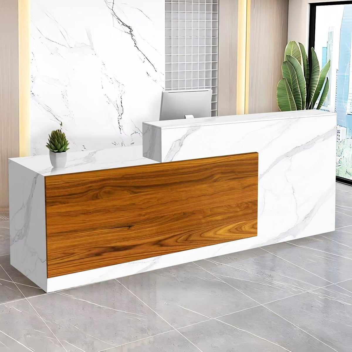 Reception Desk with Counter Modern Checkout Counter with Lockable Drawer Keyboard Tray Receptionist Desk for Office Salon Reception Table M Left 79inch/200cm