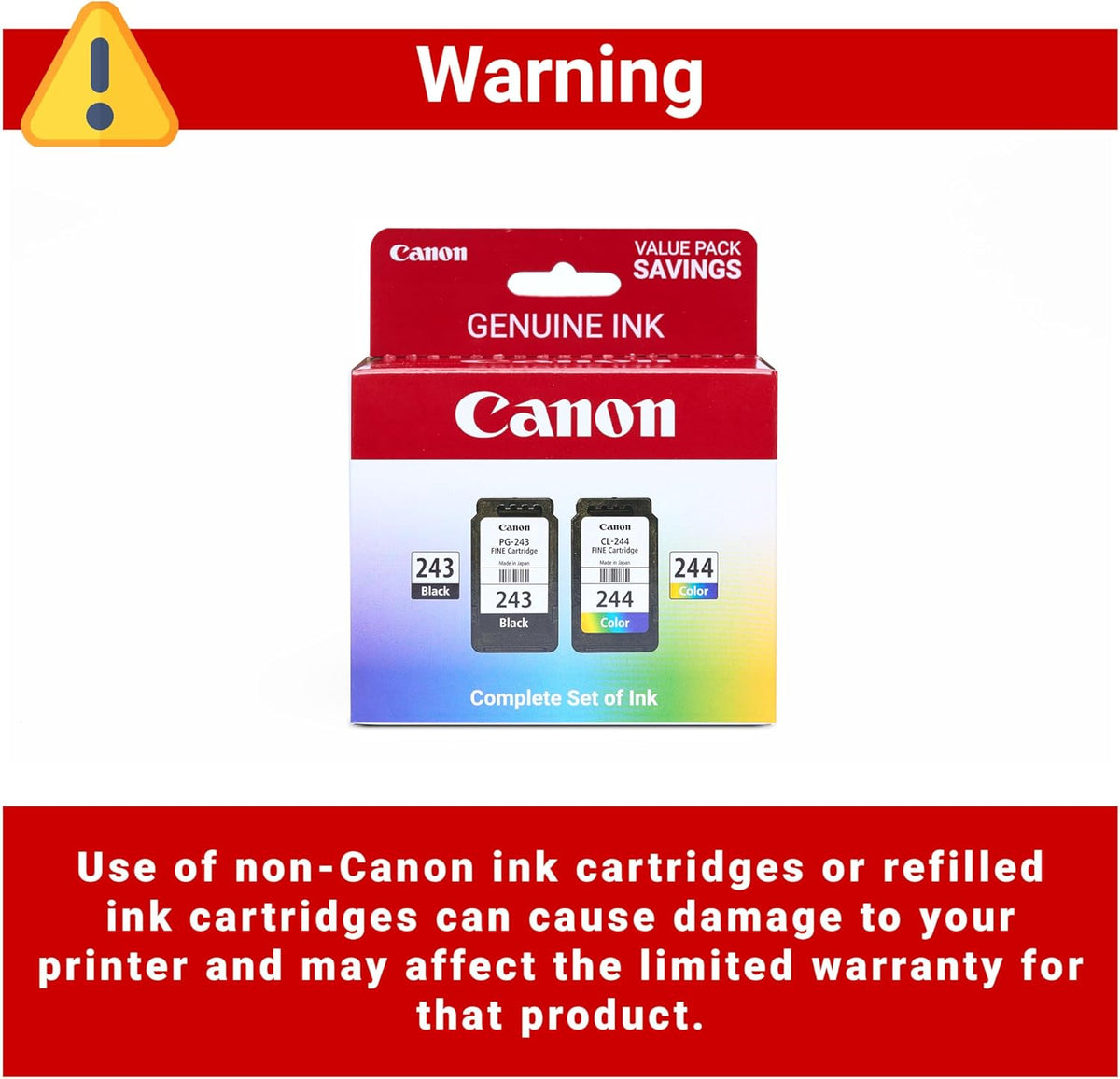 Canon PG-243 / CL-244 Genuine Ink Value Pack (2 Cartridges), Compatible with iP2820, MX492, MG2420/2520/2920/2922/2924/3020/2522/2525, TS3120/302/302a/202/4520/3320