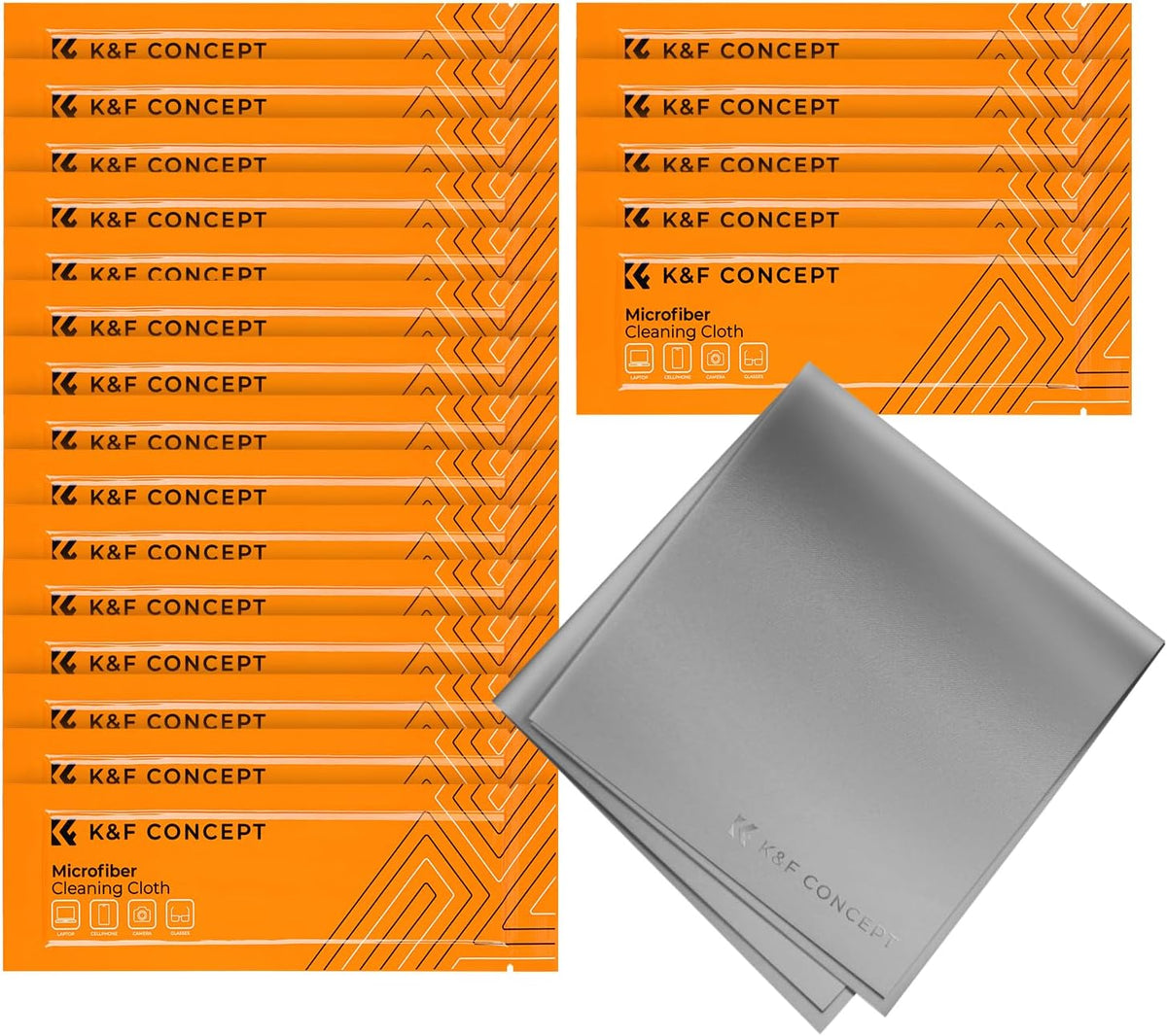 K&F Concept 20 Pack Microfiber Cleaning Cloths - Lens Cleaning Cloth for Cleaning Camera Lenses, Glasses, Screens, Cameras, Eyeglasses, LCD TV Screens, Tablets Washable