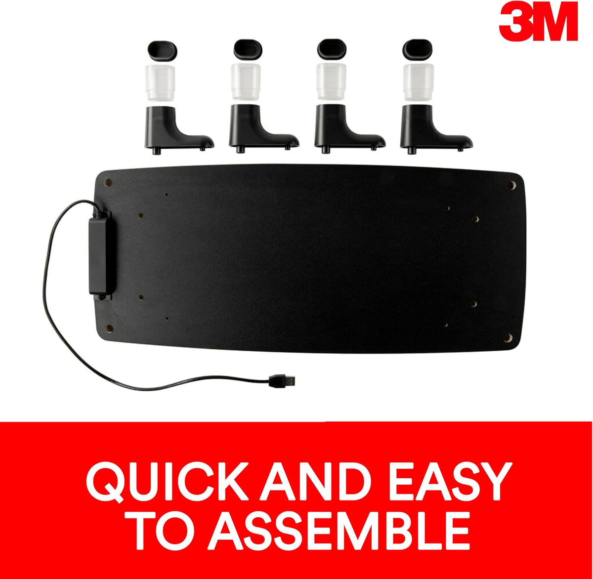 3M 4-Port Adjustable Monitor Stand with USB Hub, Black, Great for Computer Monitors, Laptops, TVs, Speakers, Printers