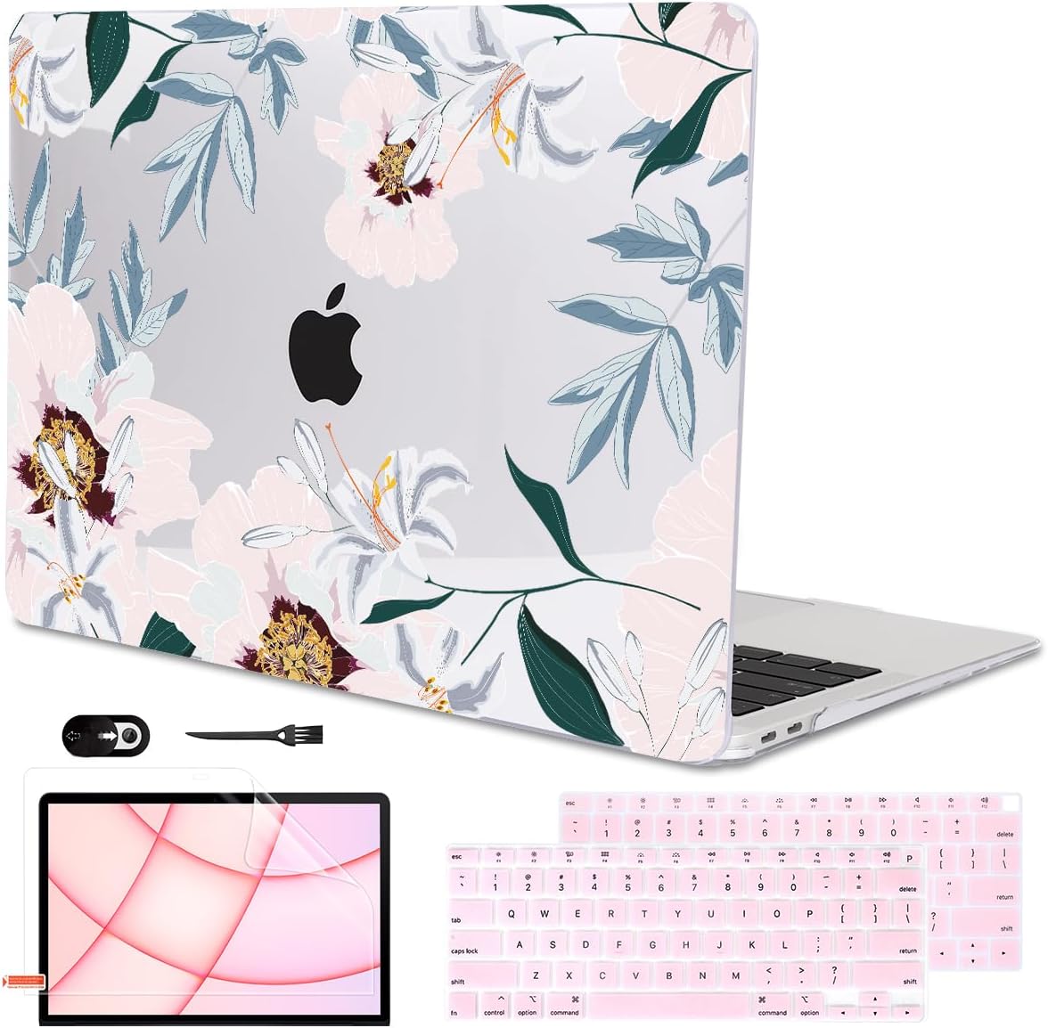 Compatible with MacBook Air 13 inch Case 2021 2020 2019 2018 M1 A2337 A2179 A1932 with Retina Display & Touch ID, Pattern Plastic Hard Shell Case Keyboard Skin Cover, Pink Peonies & Lilies