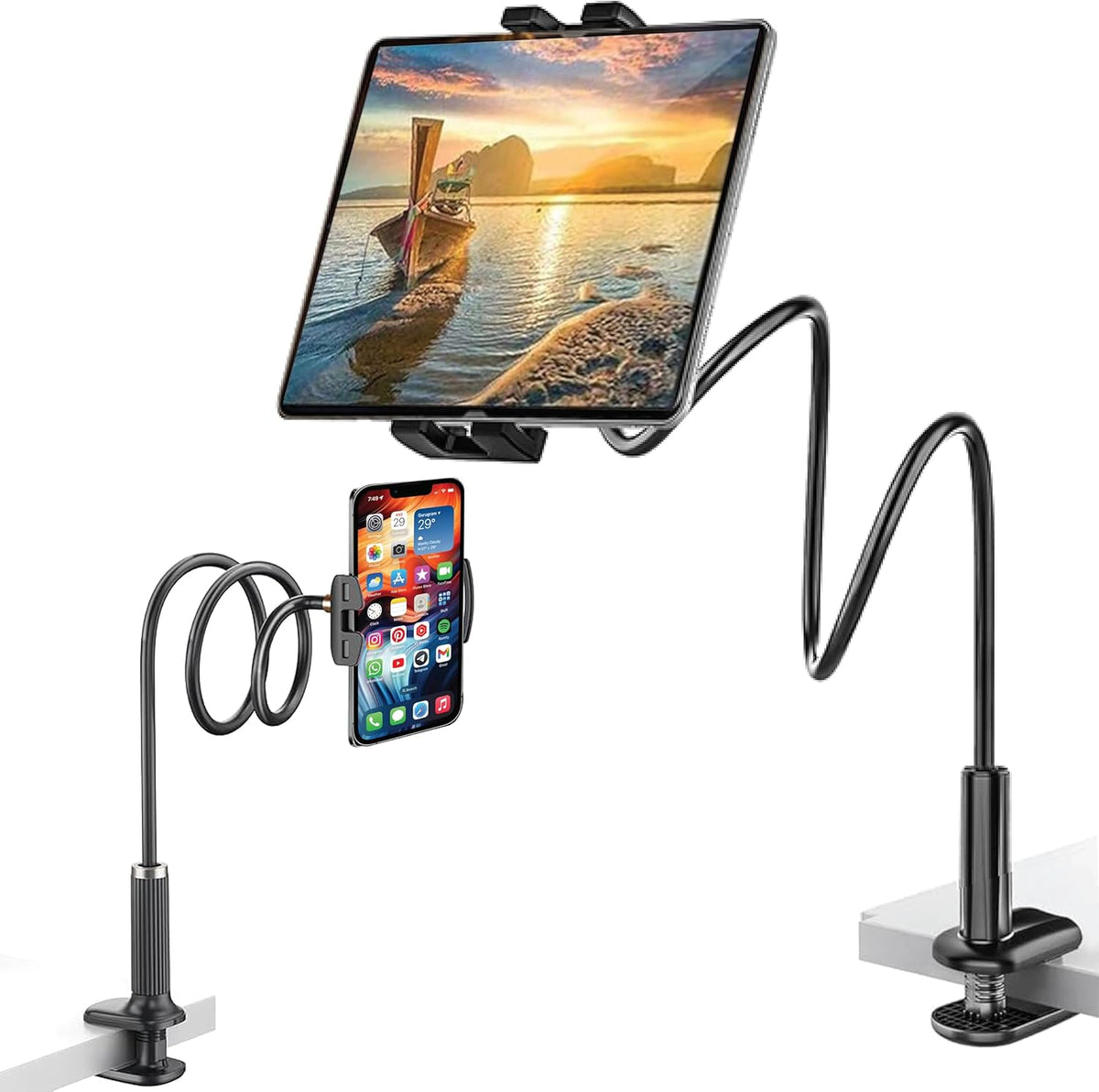 Adjustable 39in Phone & Tablet Holder – 360° Rotating Flexible Arm Mount for Bed & Desk, Universal Clamp Stand for Mobile Phones, Kindle, Galaxy Tabs, Fire Tablets, 4.7"–11" Devices