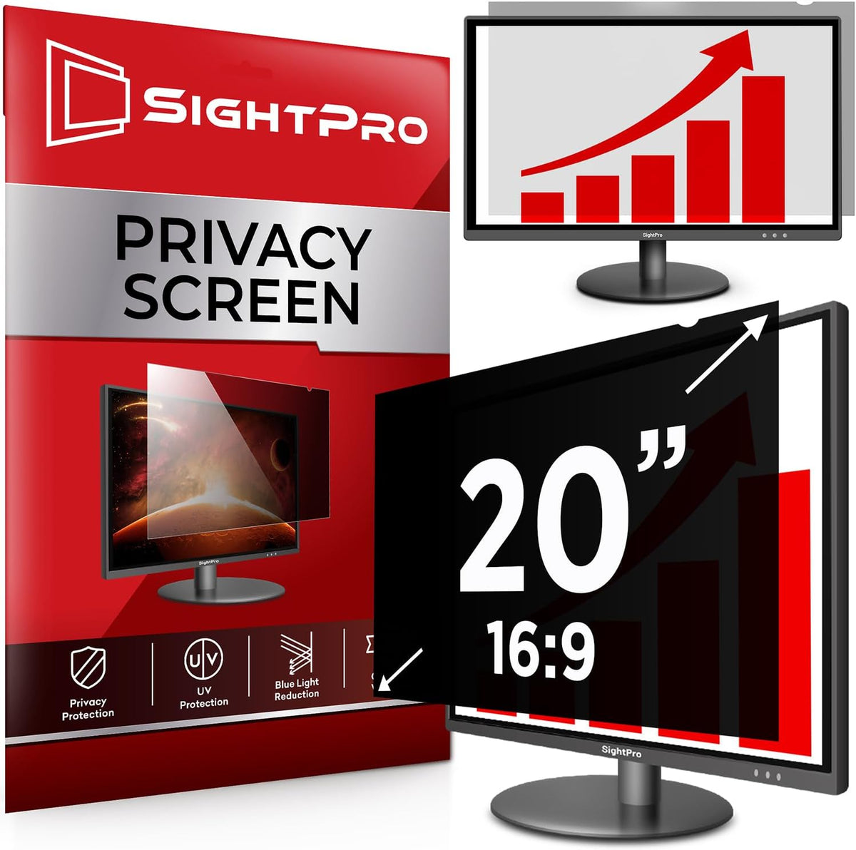 20 Inch 16:9 Computer Privacy Screen Filter for Monitor - Privacy Shield and Anti-Glare Protector (17 7/16" x 9 13/16")