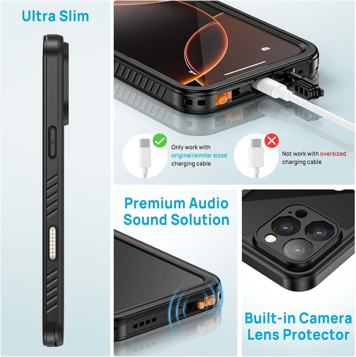 Lanhiem Magnetic for iPhone 16 Pro Max Case, Waterproof Dustproof Cover [Built in Screen Protector] [Compatible with MagSafe], Full Body Heavy Duty Phone Case for iPhone 16 Pro Max - 6.9” (Black)