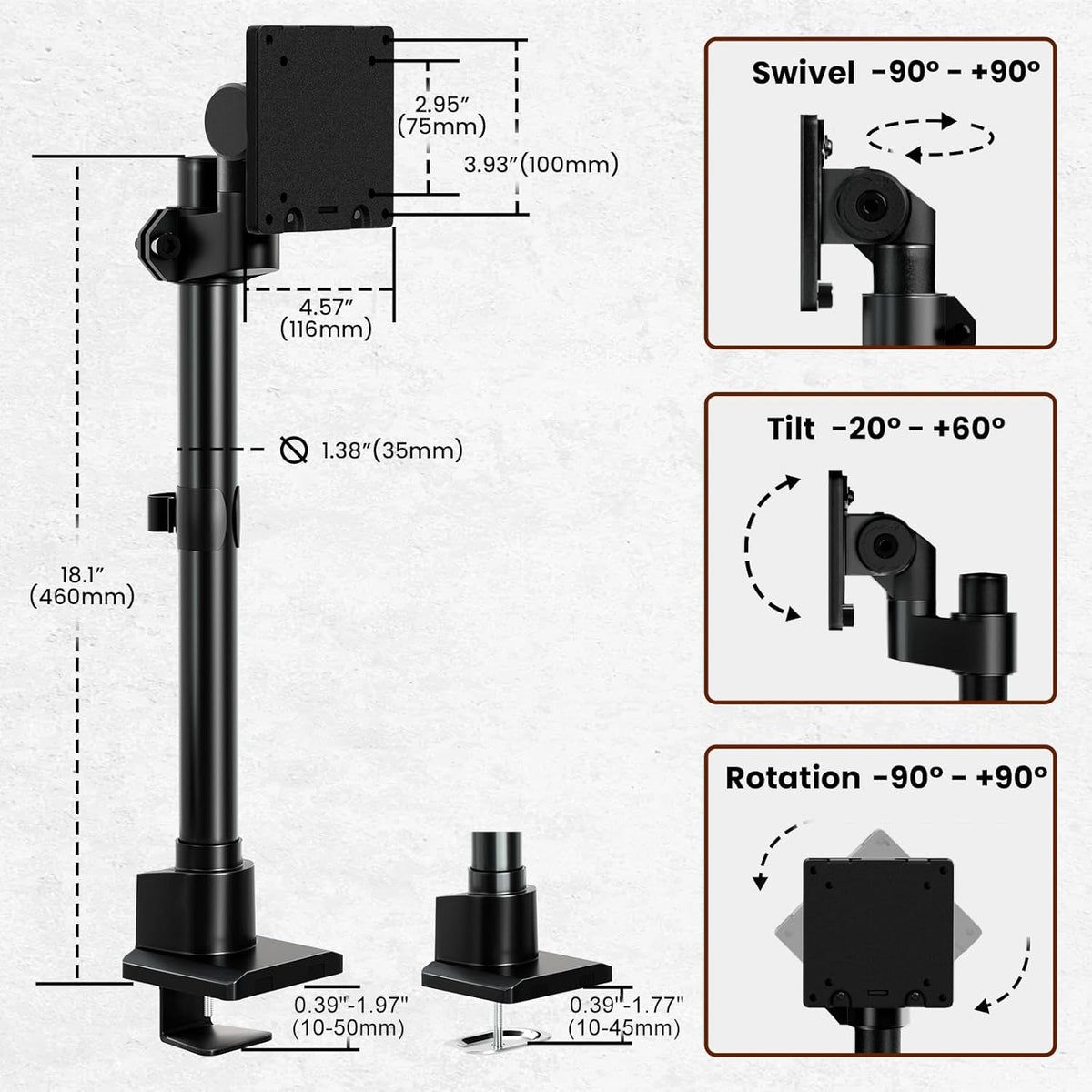 Monitor-Arm Ultrawide Heavy Duty 24-57'' - Aluminum Single Monitor Mount Holds up to 59.4lbs, Adjustable Desk Mount Stand, VESA75/100/200mm, Black