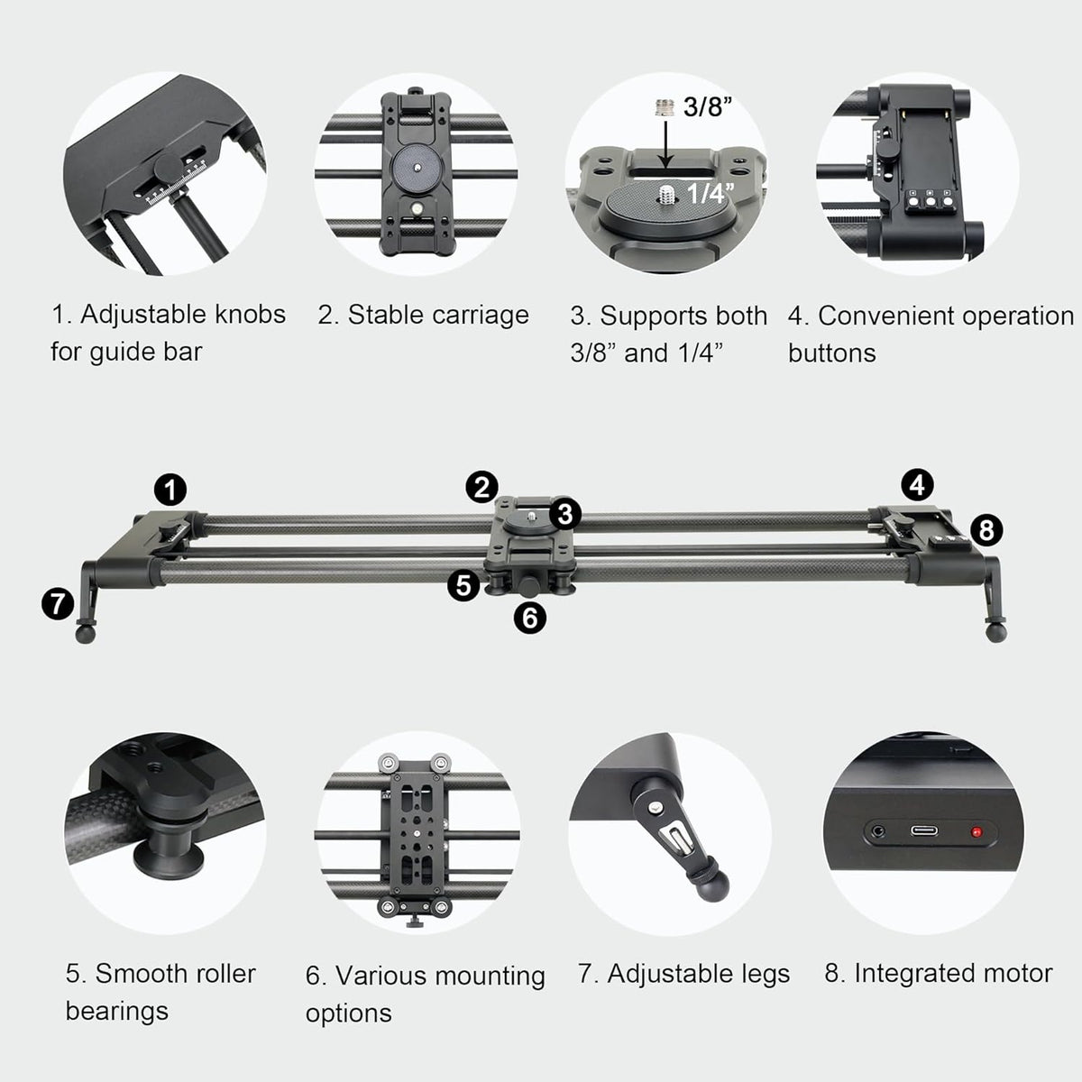 Konova New G1 Wireless Motorized Integrated Carbon Slider for Video, Time Lapse, Stop Motion, Parallax Panormaic Shooting (60cm (23.6"))