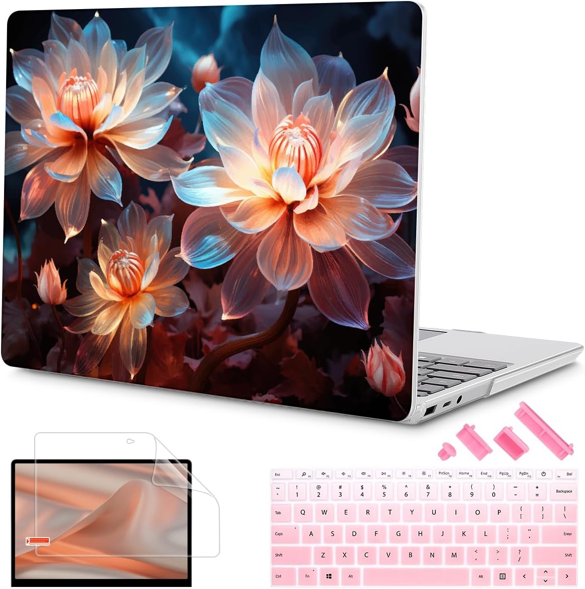 Tuiklol Case for 15 Inch Microsoft Surface Laptop 5/4/3 2022-2020, Model 1979/1953/1872/1873 Hard Shell Cover, Keyboard Cover+Screen Protector+Dust Plugs,Luminescent Flowers
