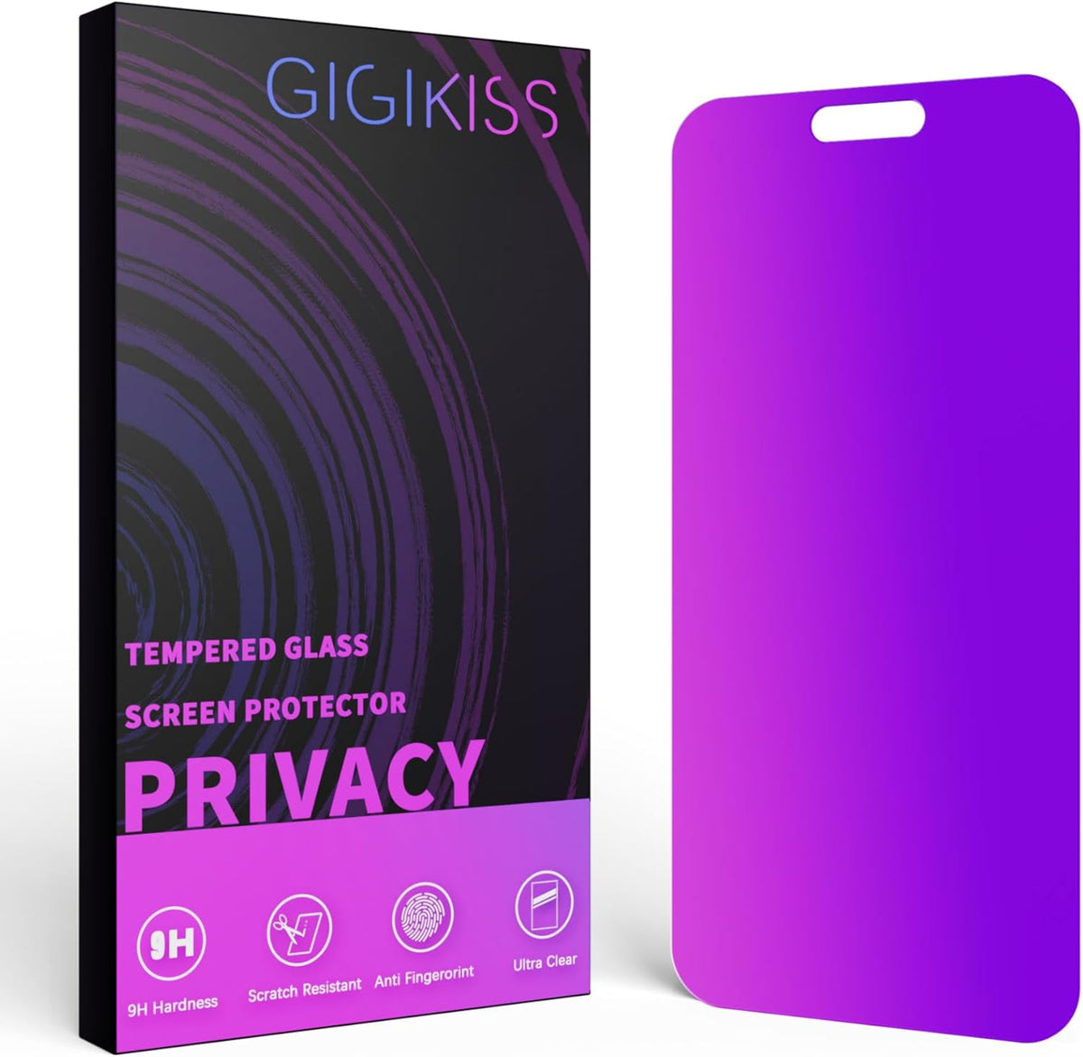 Compatible for iPhone 16 Plus Privacy Screen Protector 6.7 Inch, Purple Gradient Anti Spy Anti Blue Light HD Screen Protector Tempered Glass Easy Installation