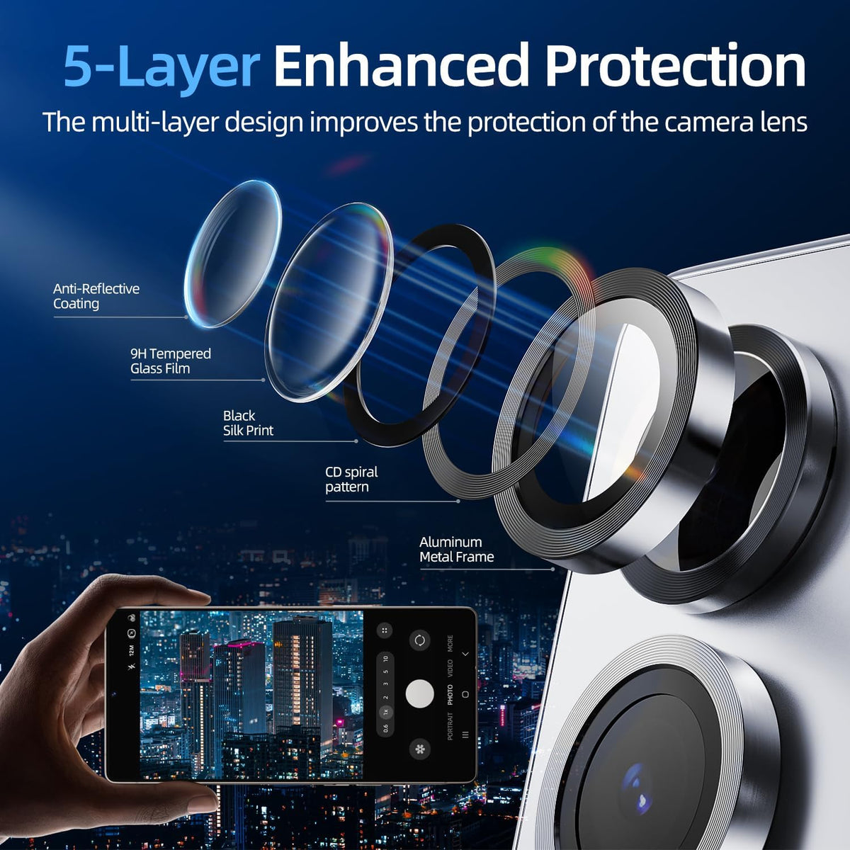 X-it Camera Lens Protector for Samsung S25 Plus, 9H Tempered Glass, Independent Metal Aluminum Edge Original Protection Design, Suitable for Phone Case, Anti-scratch, Anti-reflective,Blue