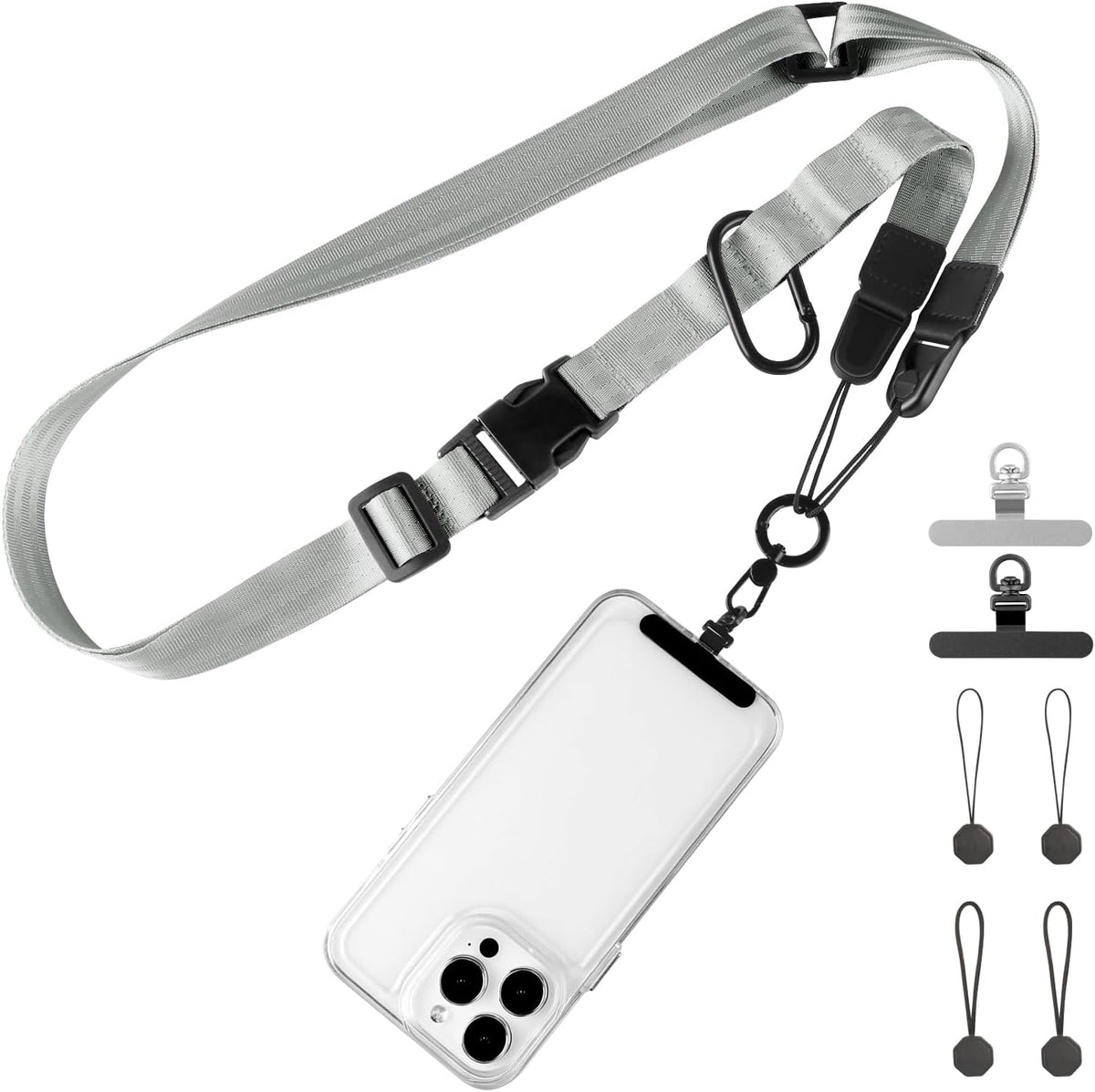 Adjustable Crossbody Phone Lanyard, Universal Phone Wrist Strap and Phone Neck Strap with Tether Tab, Phone Lanyard with Quick Release, Suitable for iPhone and Most Smartphones, Grey