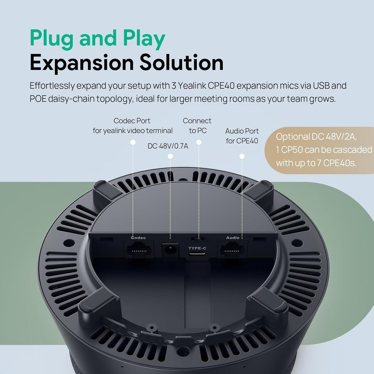 Yealink CP50 Conference Call Speaker and Microphone with Ai Noise Cancellation, Speakerphone for Teams Room, 8 360° Omnidirectional Mics, Bluetooth, USB-C, Daisy Chain, 19.69ft Pickup Telephon