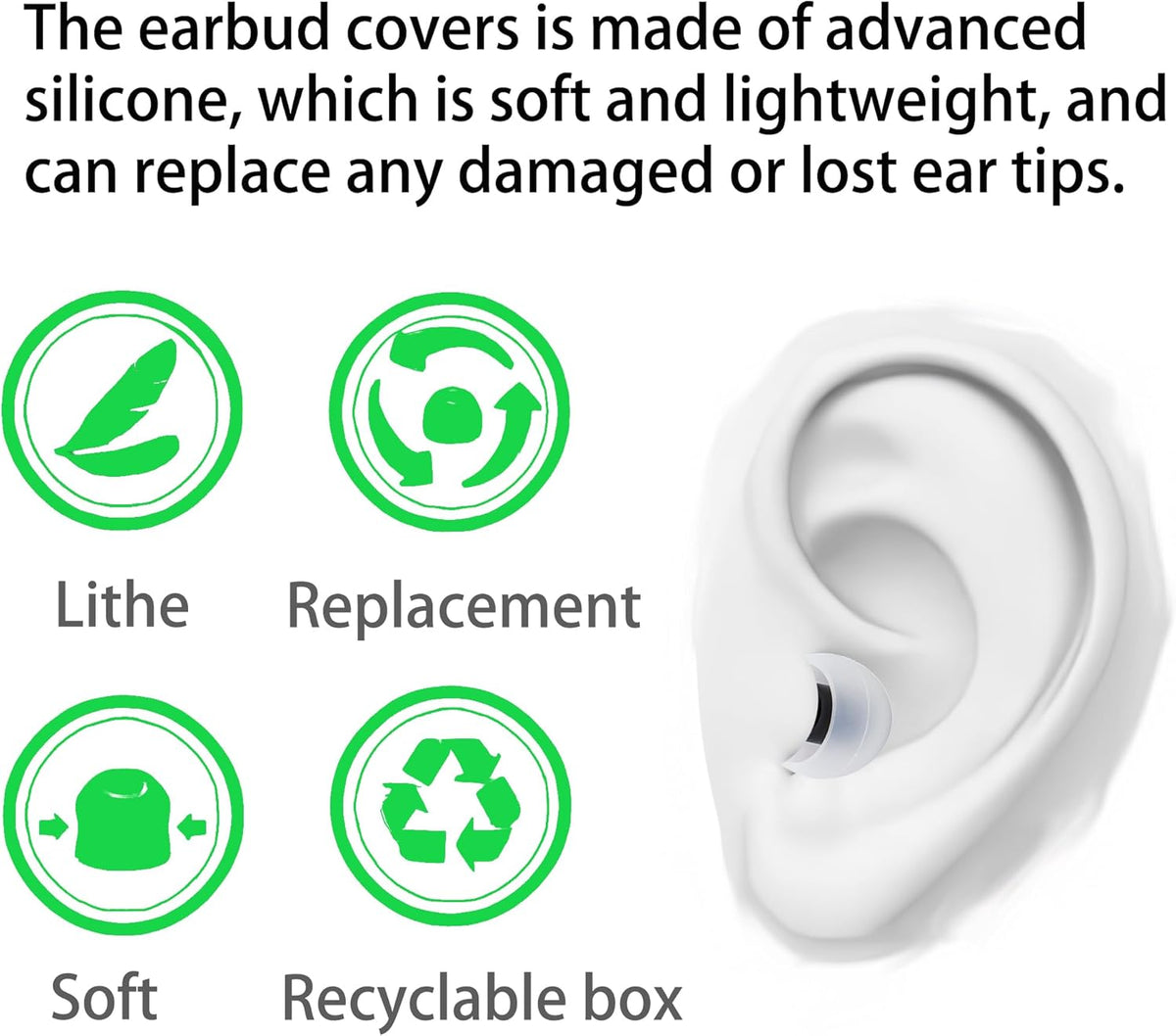 Replacement Earbud Tips Silicone Earbud Covers Fit Most in-Ear Earbuds(Inner Hole 3.8mm -5.1mm) Headphone Ear Tips Earbuds Rubber Tips 9 Pairs S M L