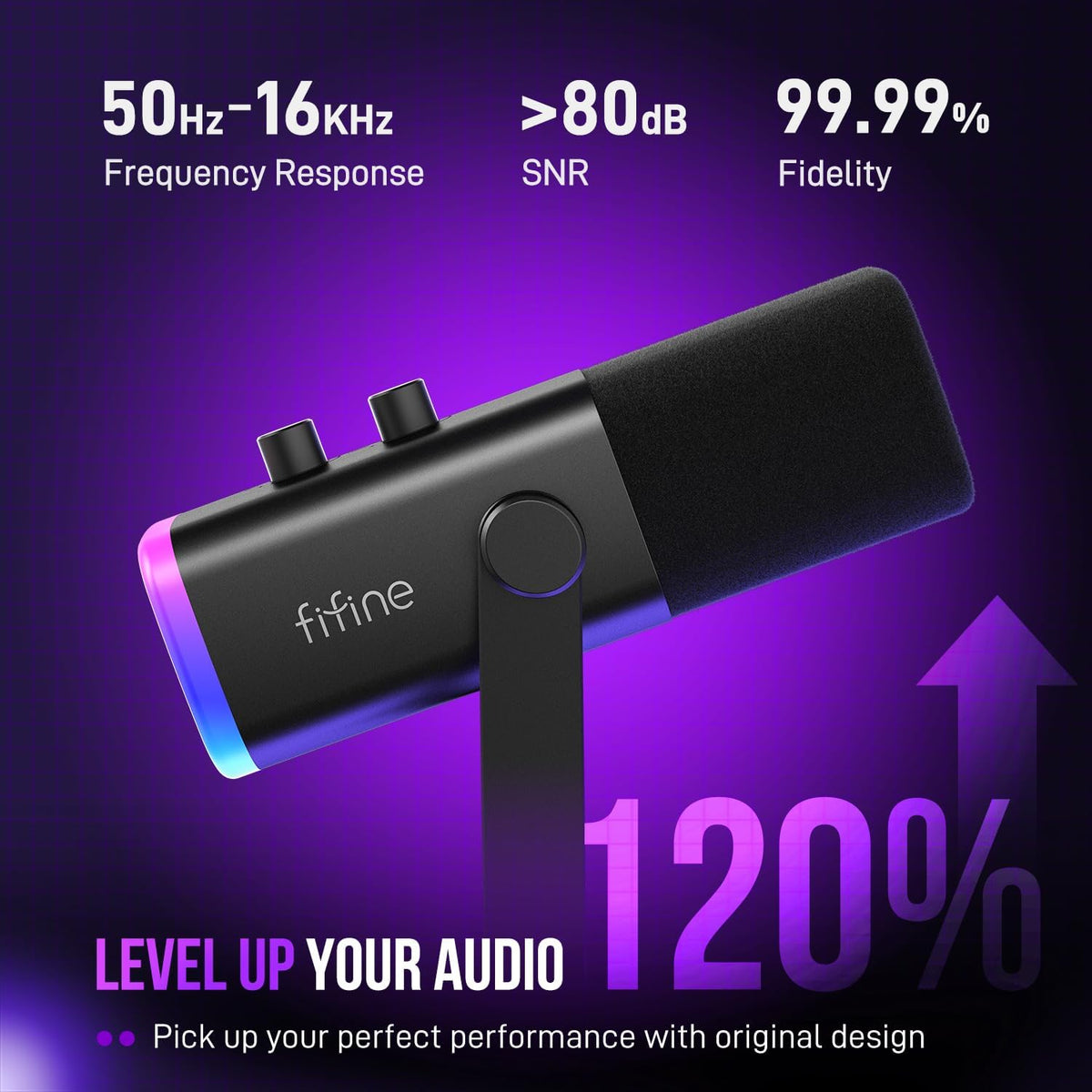 FIFINE USB/XLR Dynamic Microphone for Podcast Recording, PC Computer Gaming Streaming Mic with RGB Light, Mute Button, Headphones Jack, Desktop Stand, Vocal Mic for Singing YouTube-AmpliGame AM8