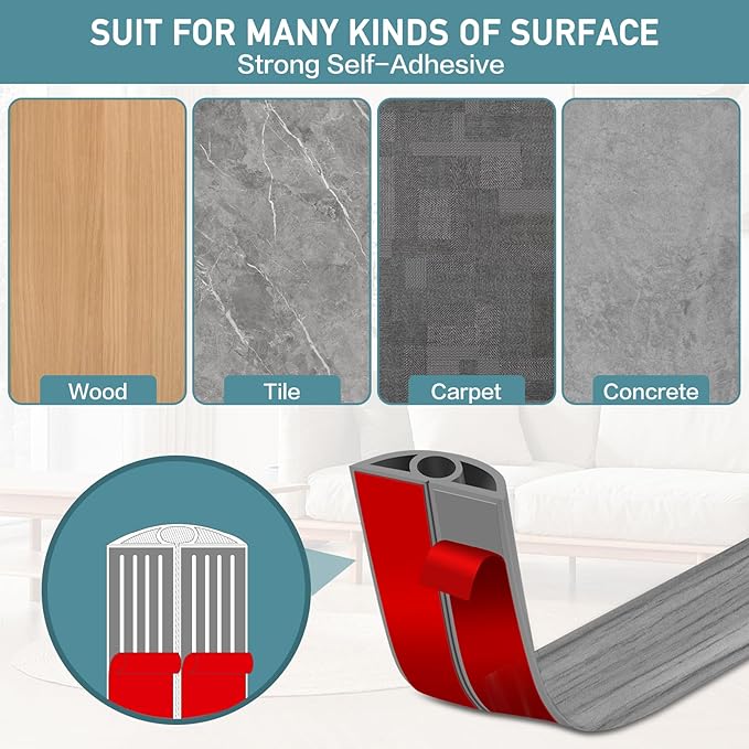 Floor Cord Cover Self Adhesive Cord Hider Floor Extension Cord Covers for Floor Power Cord Protector Cable Management Prevent Cable Trips Cable Cavity 0.32" W x 0.32" H (Light Grey Wood, 3.3Ft)