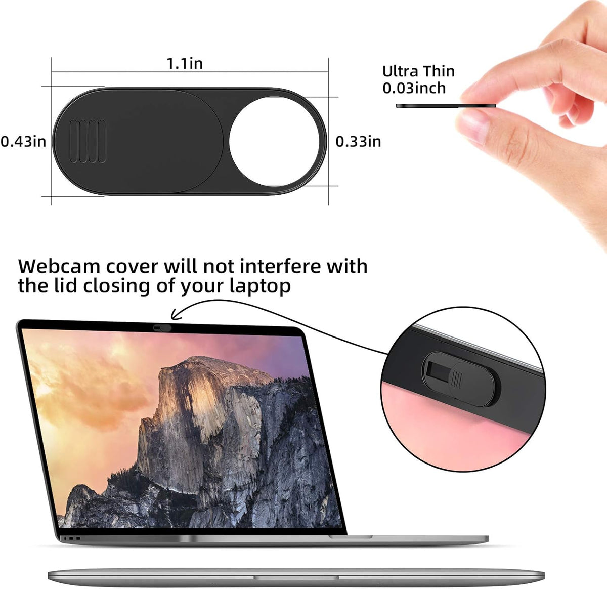 Webcam Cover,Ultra-Thin Camera Cover Slide for Laptop,MacBook,Computer,iMac,iPad, Cell Phone and Tesla Model 3/Y Interior Cabin Camera.0.03inThick Web Blocker Protect Your Privacy and Security