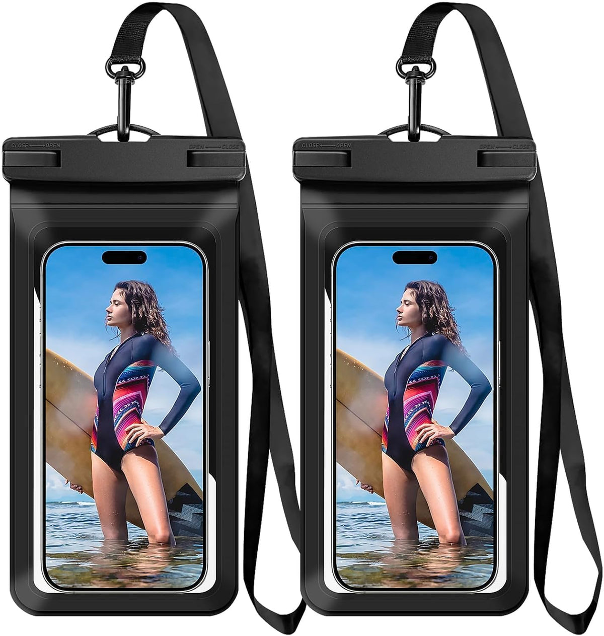 Waterproof Phone Case, with Inside Card Bag, Waterproof Phone Pouch for iPhone, Cell Phone Dry Bag for Cruise Travel Vacation Accessories Large Phone Holder, 2 Pack-Black