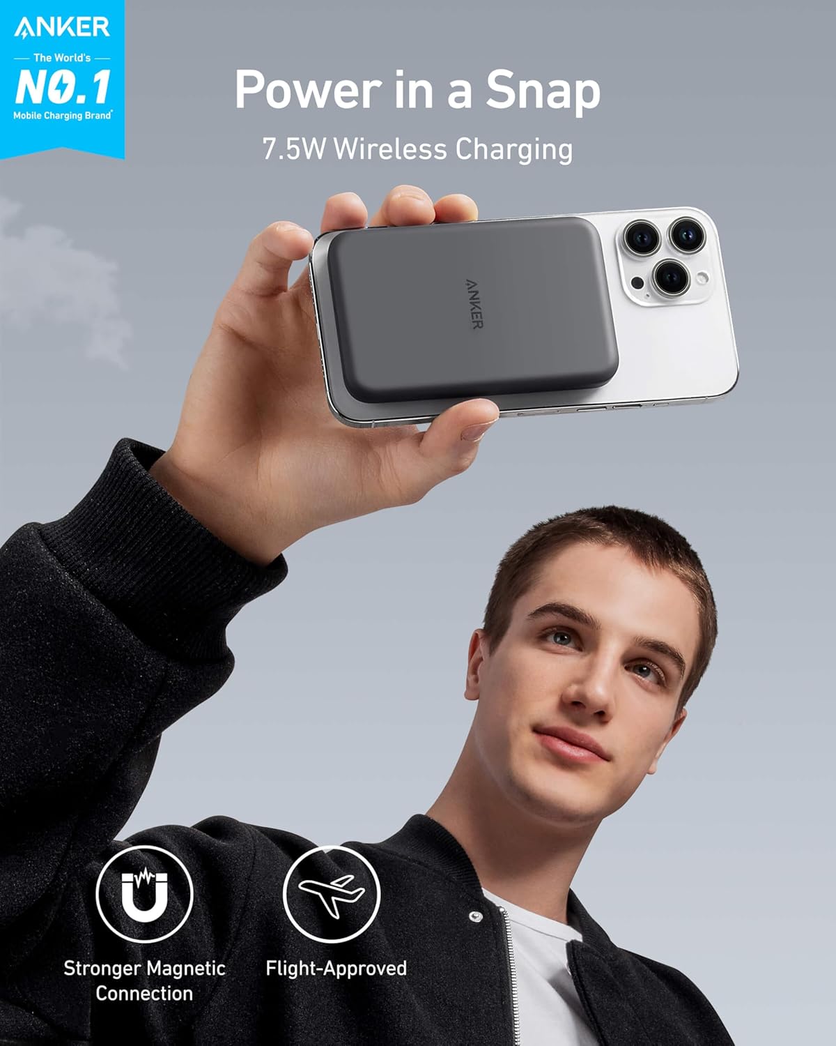 Anker 621 Magnetic Portable Charger (MagGo), 5,000mAh Wireless Power Bank with USB-C Cable, Magsafe-Compatible Battery Pack for iPhone 16/15/14/13/12 Series