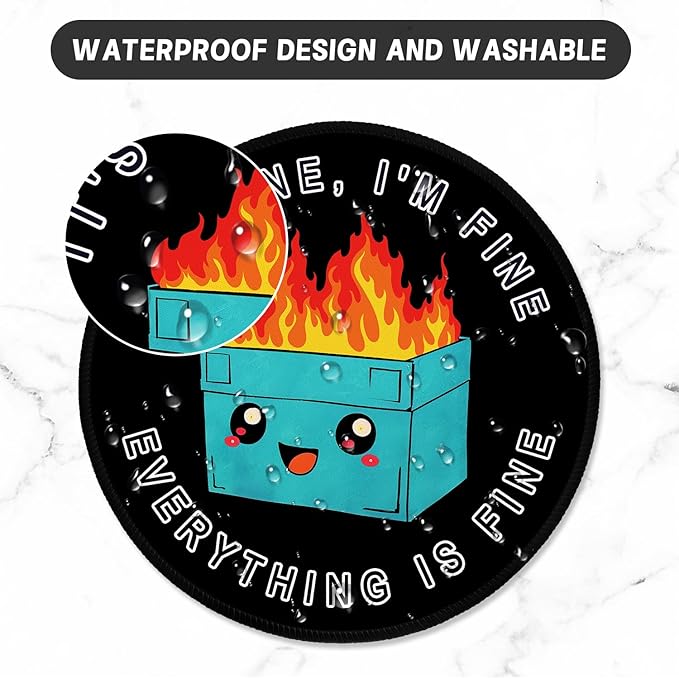ITNRSIIET Round Mouse Pad with Stitched Edge Premium-Textured Waterproof Non-Slip Rubber Base Desktop Protection Mat Diameter 8.7 inches, Cute Dumpster