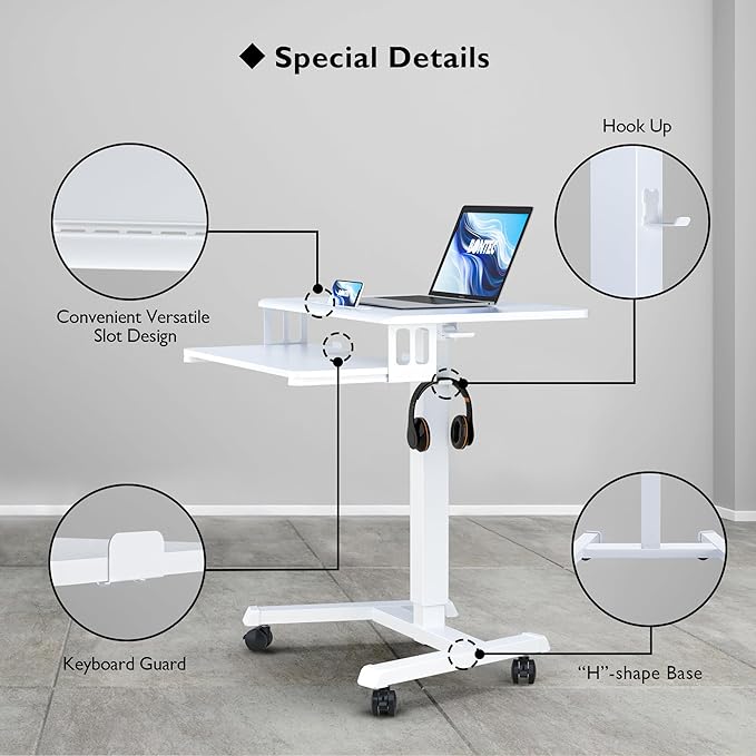 BONTEC Mobile Standing Desk with Keyboard Tray, Mobile Podium on Wheels