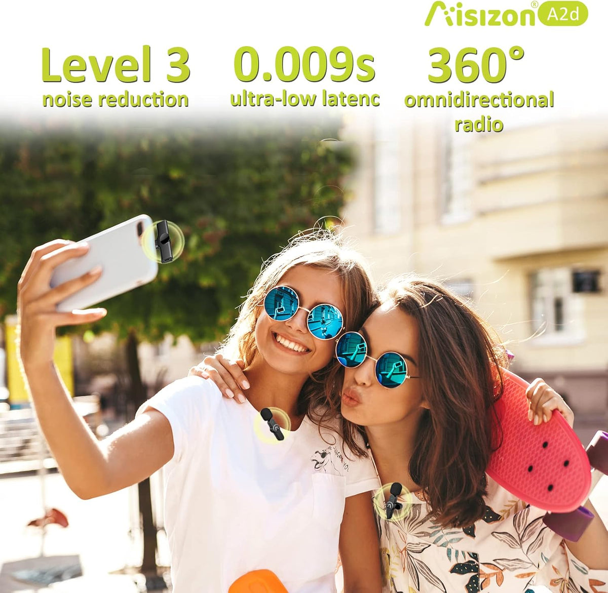 Wireless Mics, Wireless Clip on Microphones, Lapel Microphone A2d One Pair Two, for Android Phone, iPhone 15, Laptop, Video Recording