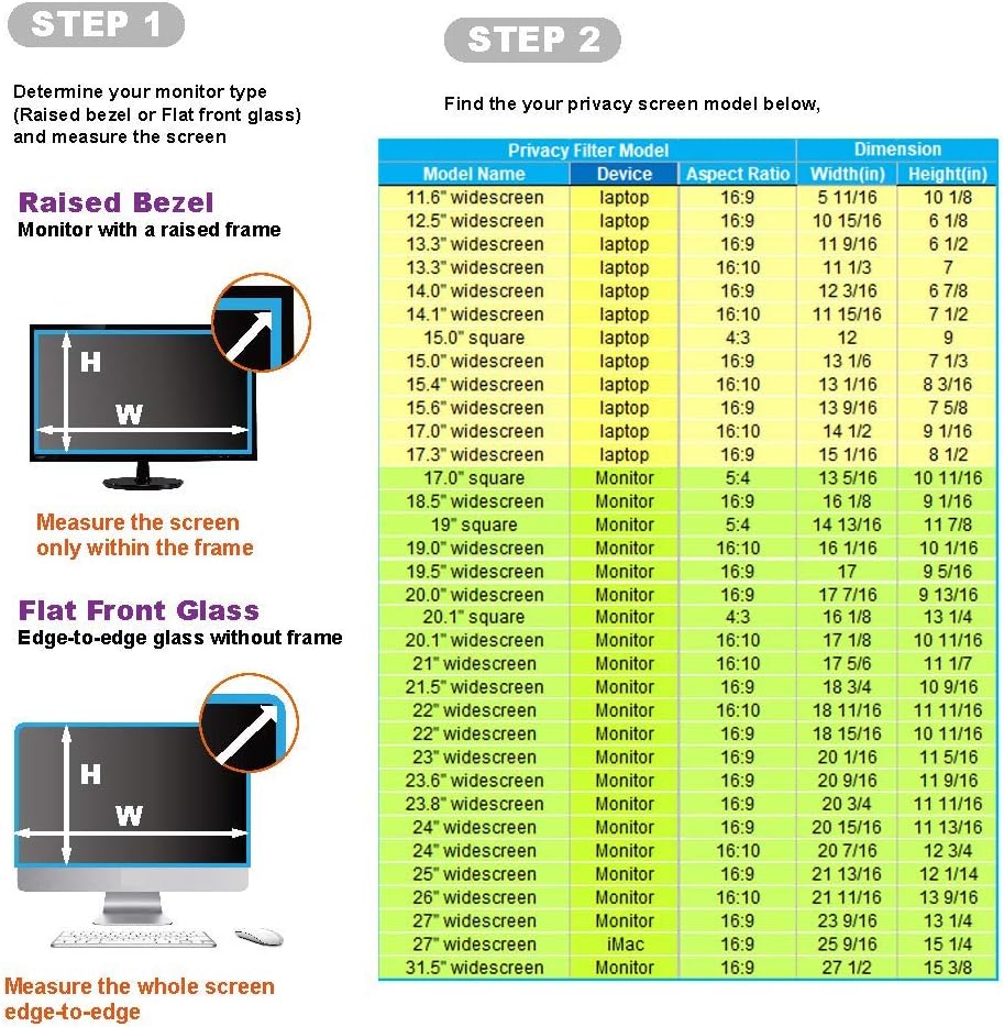 13.3 Inch - 16:9 Aspect Ratio, Width 11.56 Inch (294 mm), Height 6.5 Inch (166 mm), Please Measure The Horizontal and Vertical Sizes of The Screen excluding Edge Before Purchasing.
