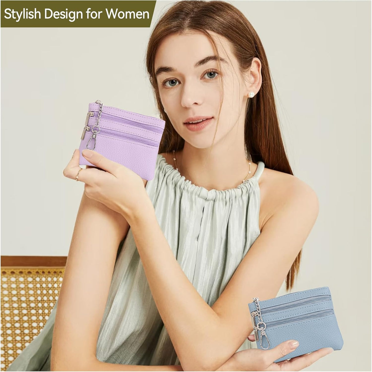 Clip and Go Strap for Phone Silver Metal Chain with Purple Pouch Wallet Crossbody Phone Lanyard for Women with Cell Phone Stand Holder 2 Patches Tether Adjustable Anti Theft for iPhone 16 Pro 15 All