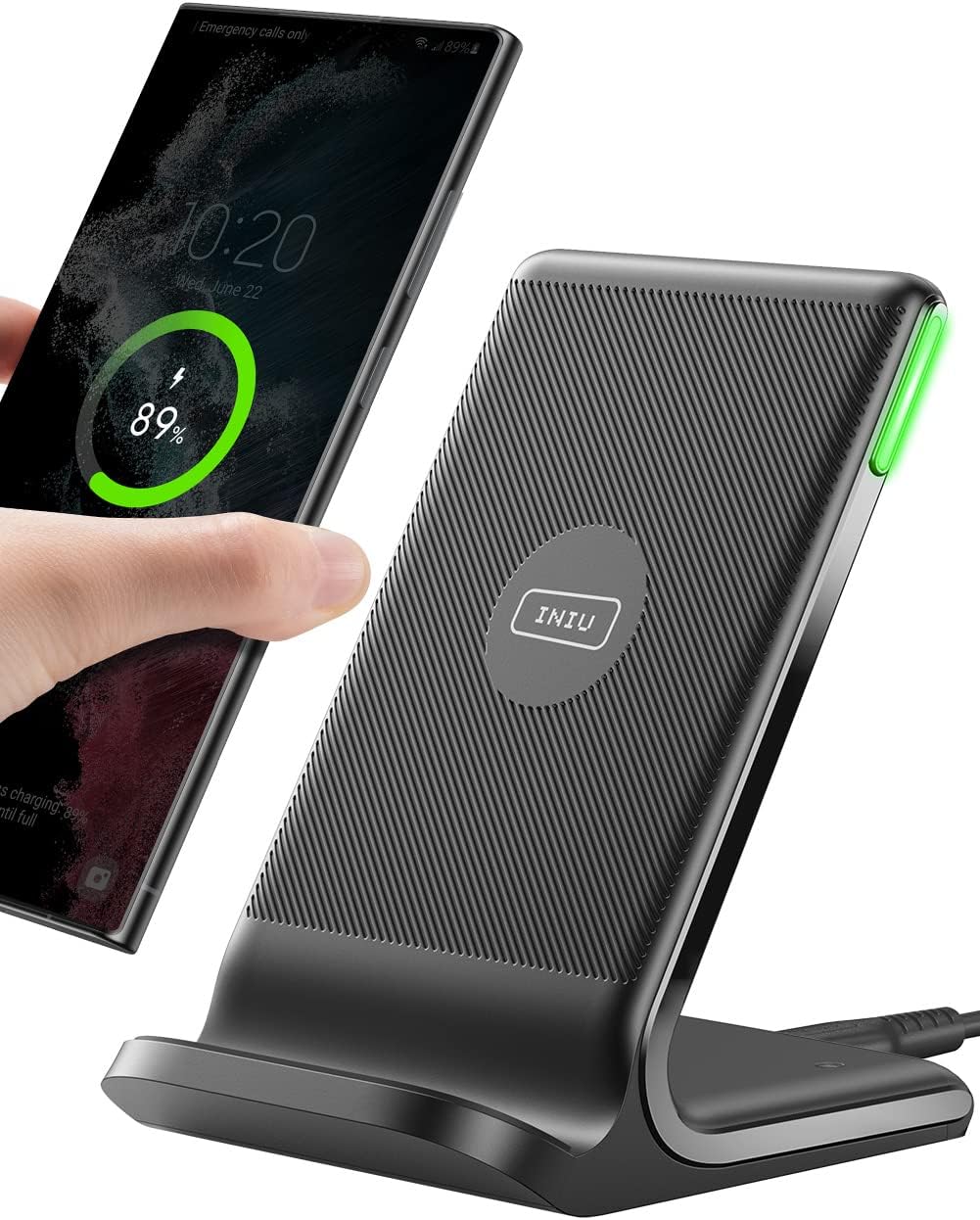 INIU Wireless Charger, 15W Fast Qi Certified Wireless Charging Station with Sleep-Friendly Adaptive Light Compatible with iPhone 16 15 14 13 Pro XS 8 Plus Samsung Galaxy S25 S24 S23 Note 20 Google etc