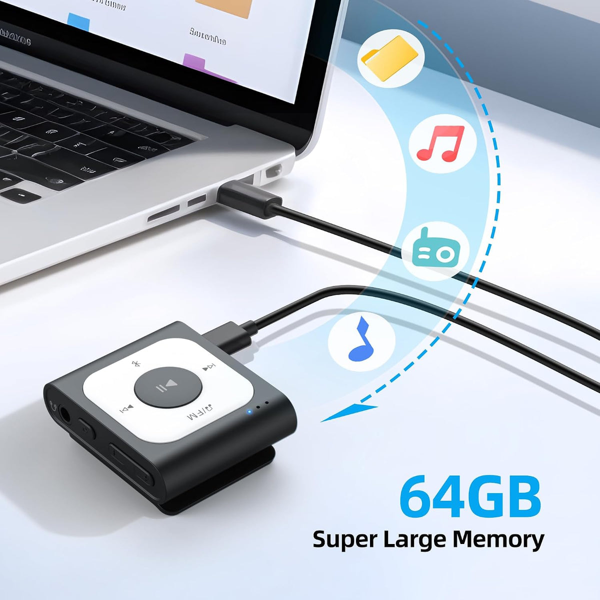 AGPTEK 64GB MP3 A53PL Clip Player with Bluetooth, Portable Music Player with FM Radio, Shuffle, No Phone Needed