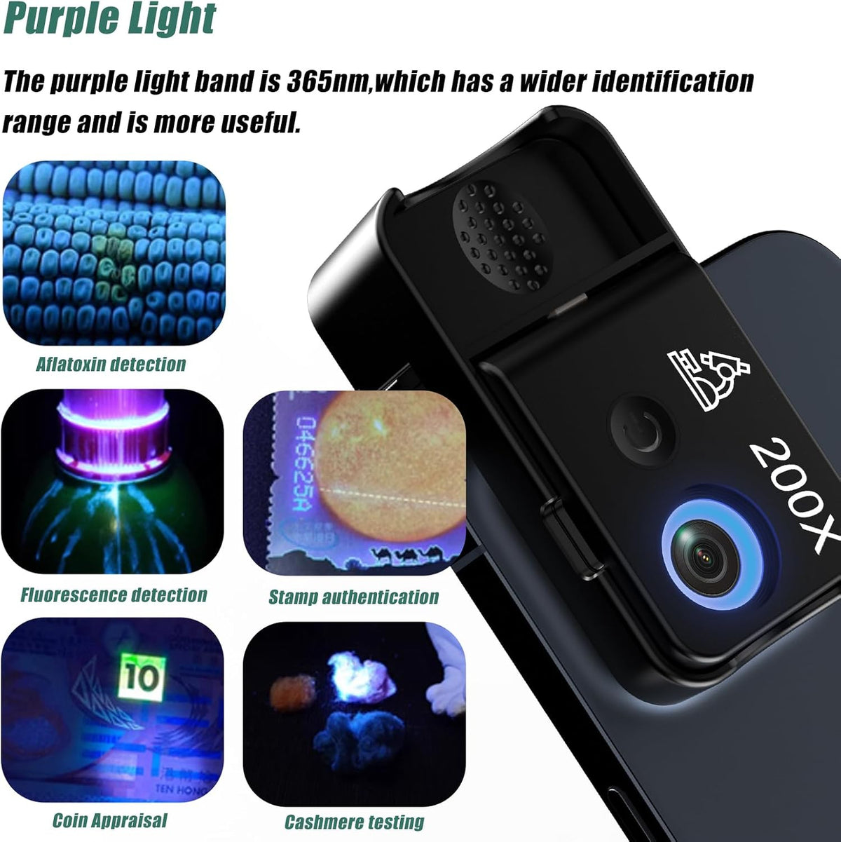 Phone Microscope 200X Pocket Magnifier Camera with CPL Lens/Lights, Zoom Universal Portable Phone Microscope with Clip for 99% Phone, Perfect for Coin/Stamp/Plant Inspection