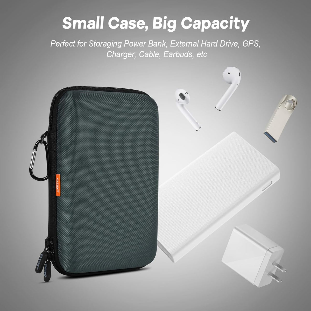 GLCON Shockproof Hard Shell Case - Large Electronic Organizer Carrying Case for External Hard Drive, Power Bank