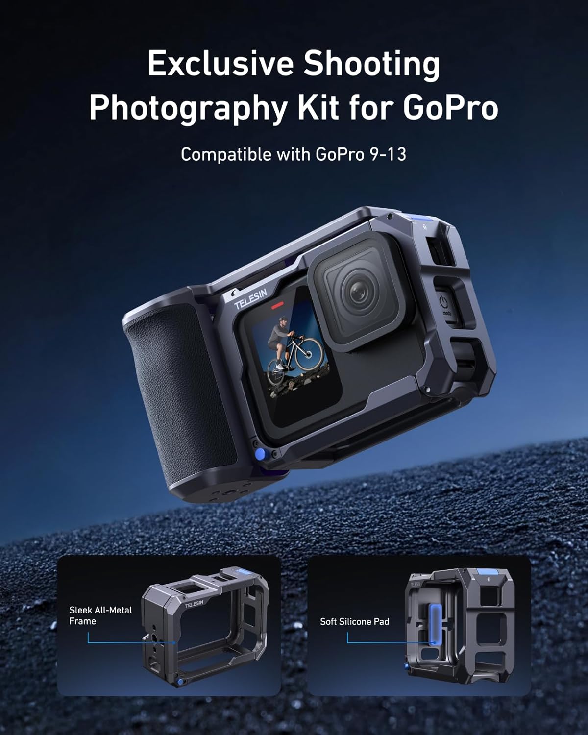 TELESIN Street Grip Kit For Hero 9-13 | Without Metal Rabbit Cage | Camera Grip Holder with Seesaw Design | Ergonomic Handle Grip Design | Backup TF Card Slot | Quick Battery Access | Vlog Grip Holder