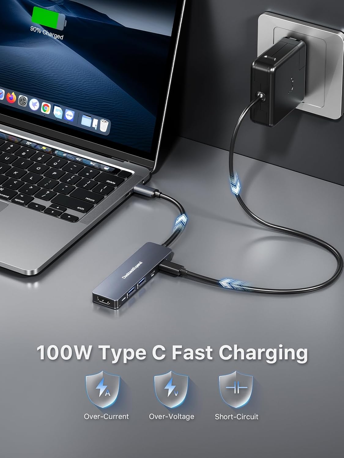 USB-C Hub 5-in-1 with 4K HDMI, 100W Power Delivery, 5Gbps USB-C Data Port and 2 5Gbps USB-A Data Ports for MacBook Pro/Air, iPad Pro/Air, Dell XPS