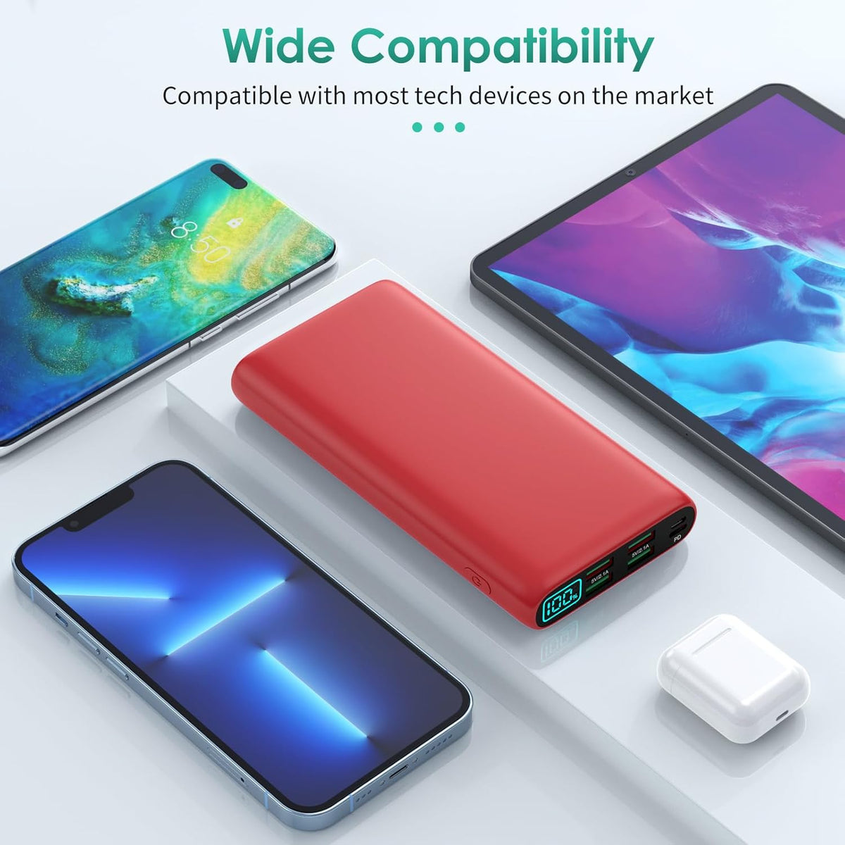 Portable Charger 38800mAh,LCD Display Power Bank,5 USB Outputs Battery Pack Backup,USB-C in&out Dual Input Phone Charging Compatible with iPhone 16/15/14/13 Pro,Android Samsung Galaxy Pixel Nexus-Red