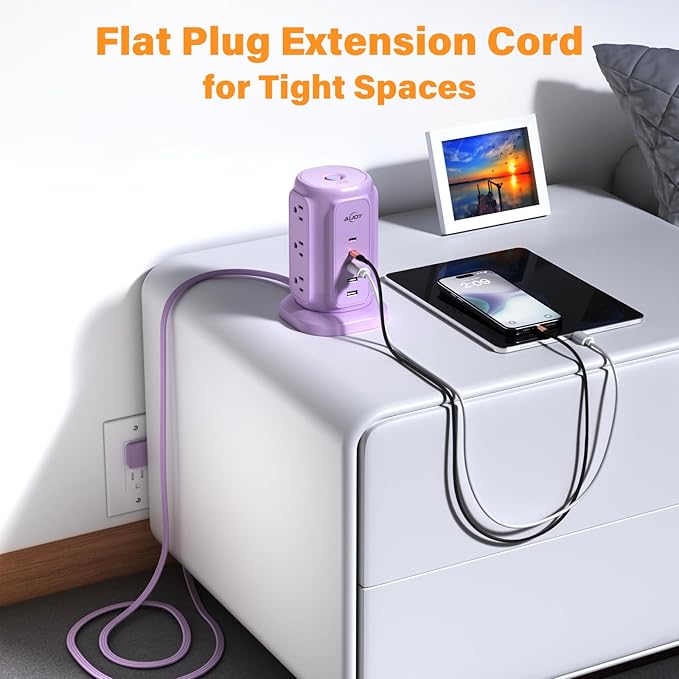AiJoy Power Strip Tower with 9 AC Outlets and 5 USB Ports Charging Station