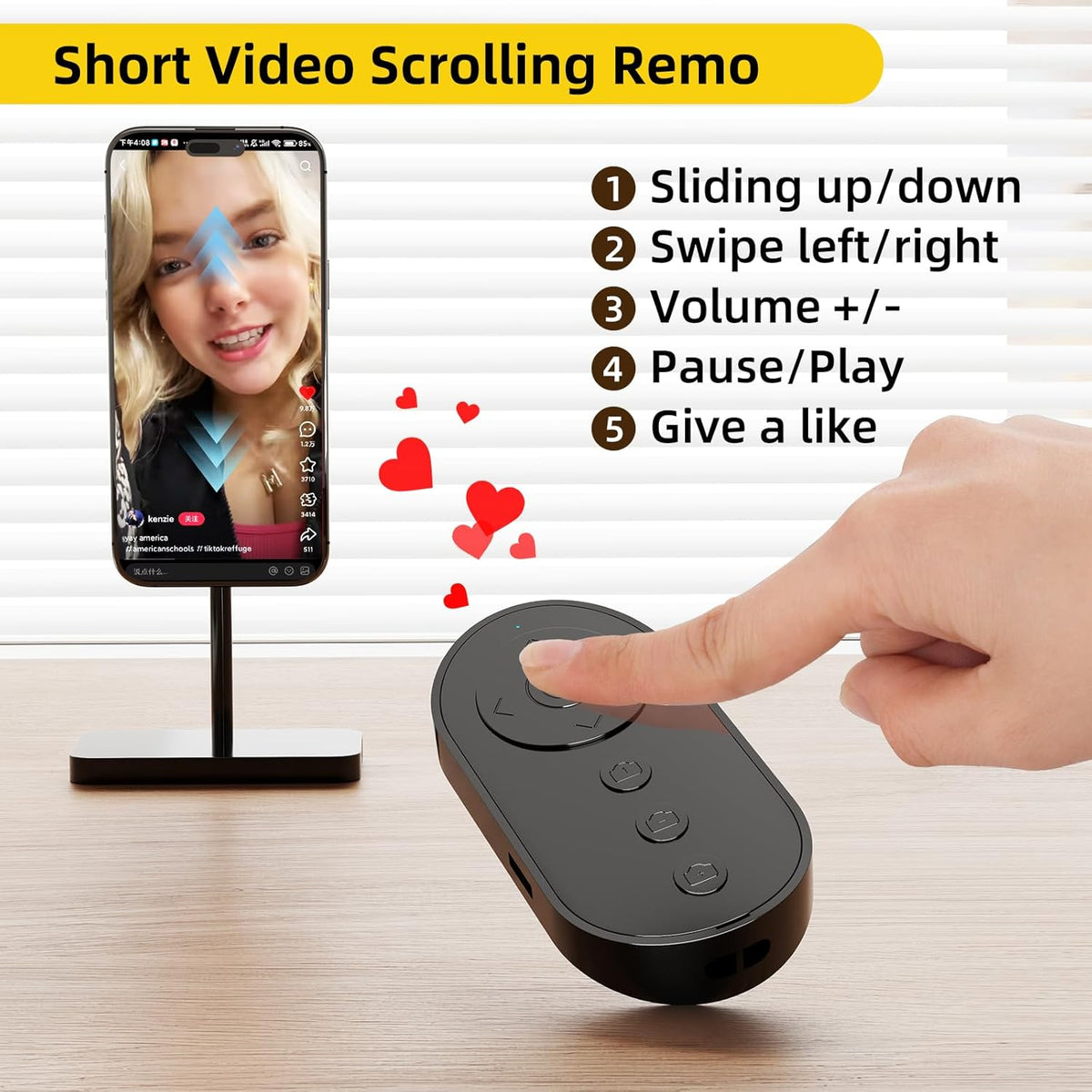 Bluetooth Camera Remote Shutter with Zoom and Front/Rear Camera Switch for Photo and Vlogging,Cllphone Remote Clicker for iOS & Android Smartphone, Wireless Video Scrolling for Tiktok