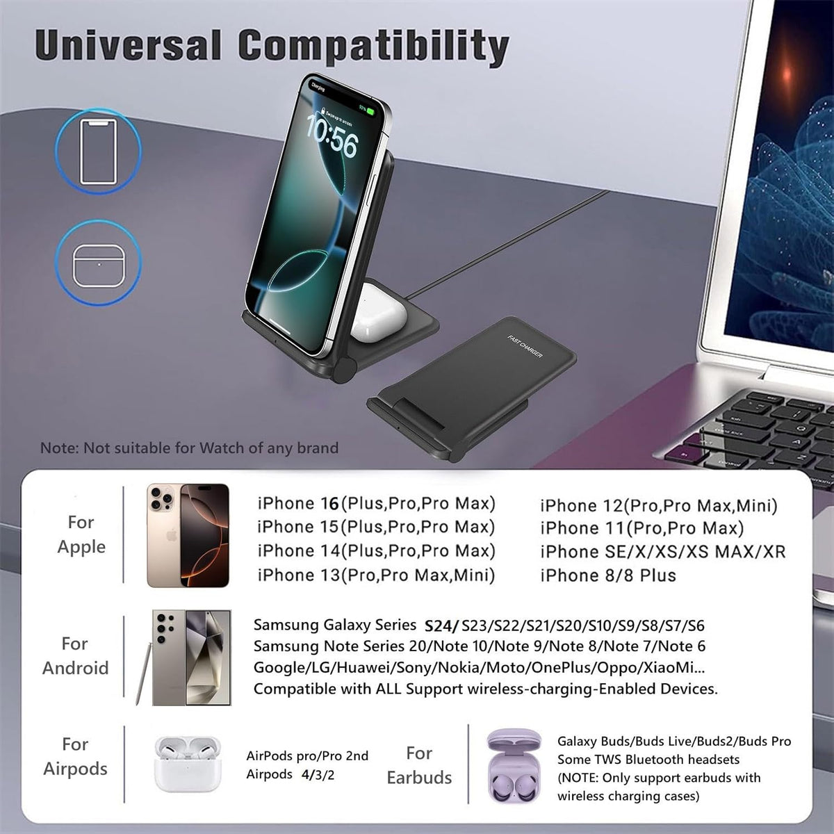 25W Wireless Charger,Foldable 2 in 1 Wireless Charging Station for Apple iPhone 16/16 Pro/15/14/13/12/11/Plus/SE/X/Airpods,PDKUAI 15W Fast Dual Wireless Induction Charge Stand for Samsung/LG