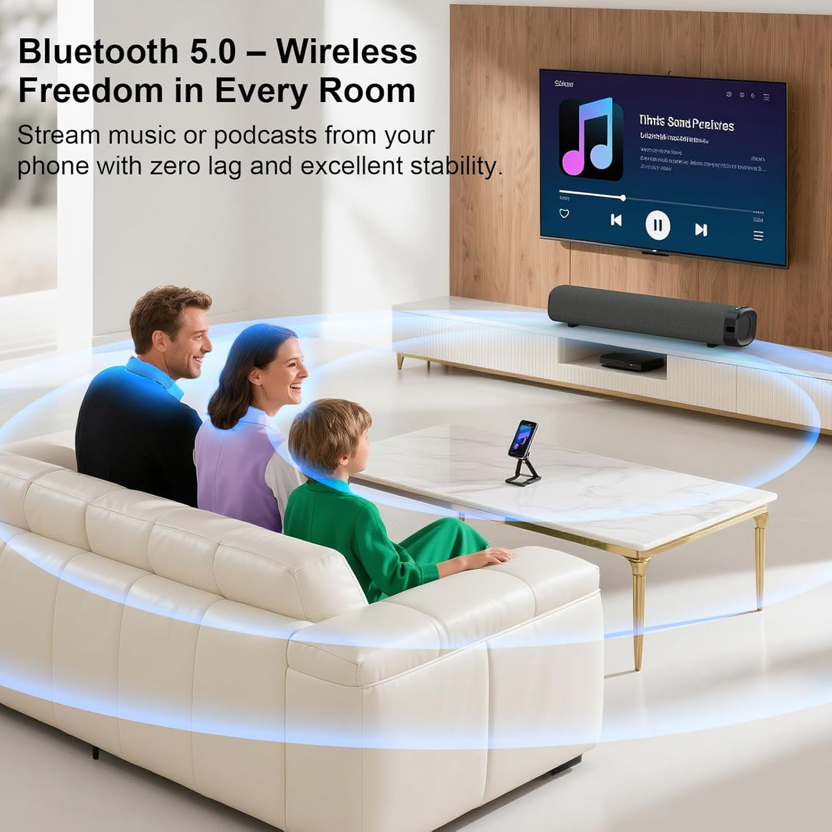 Sound Bar for Smart TV , Surround Sound System for TV – 50W Bluetooth Soundbar with Bluetooth, ARC, Optical, and AUX Connectivity, Remote Control, Wall-Mountable, Compatible with TV, PC, and Phone
