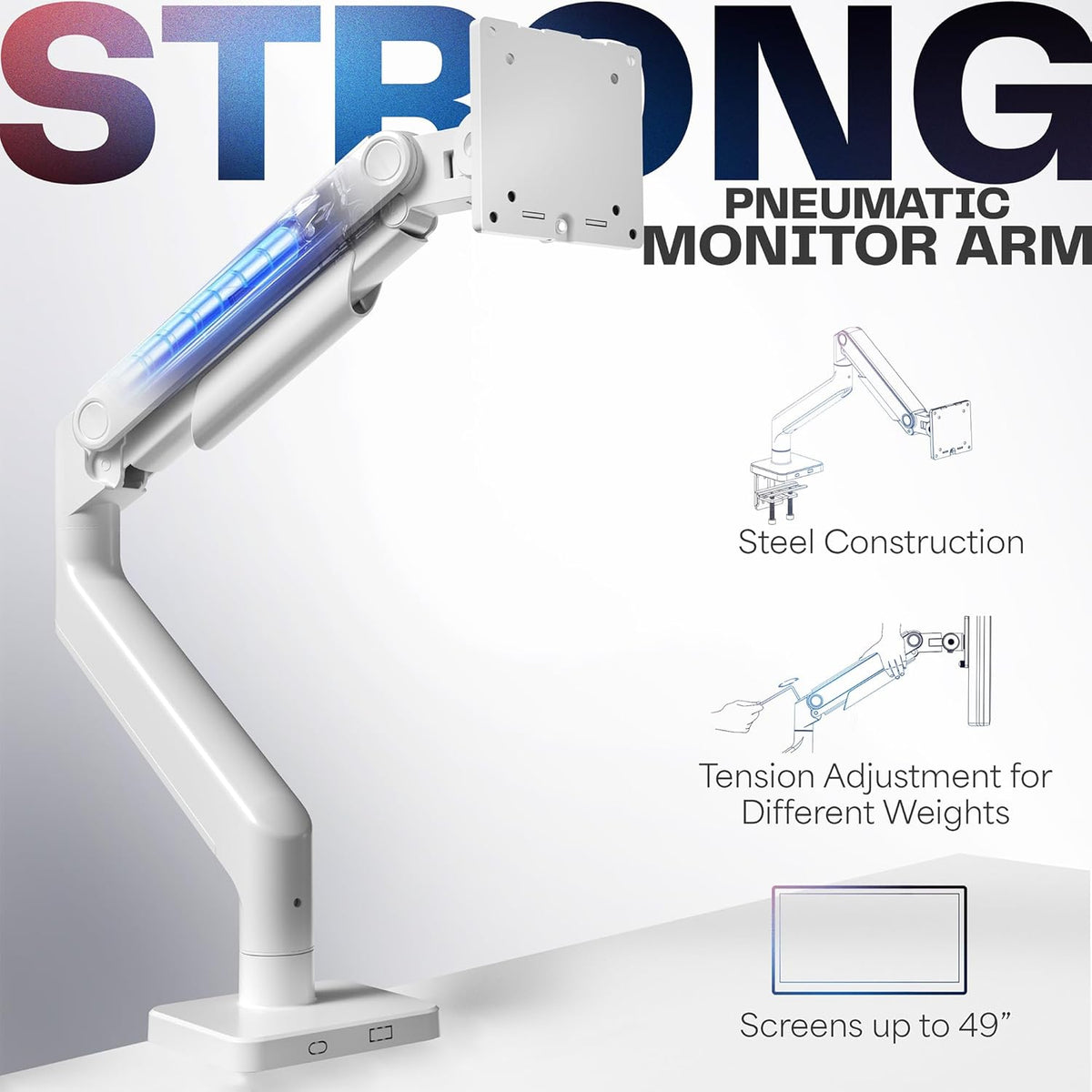 VIVO Heavy Duty Aluminum Ultrawide Monitor Tension Arm for up to 49 inch Screens, Holds 44 lbs, Premium Desk Mount Stand Designed for Samsung Odyssey G9 and More, White, STAND-V101VW