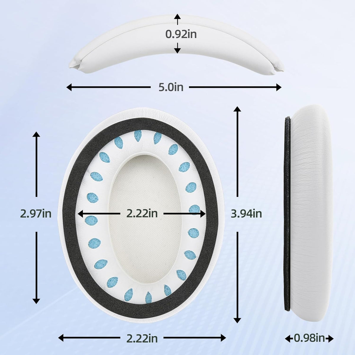 Ear Cushion and Headband for Bose QC45 QC35, Replacement Headstrap Pad Repair Part with Protein Leather& Memory Foam (White)