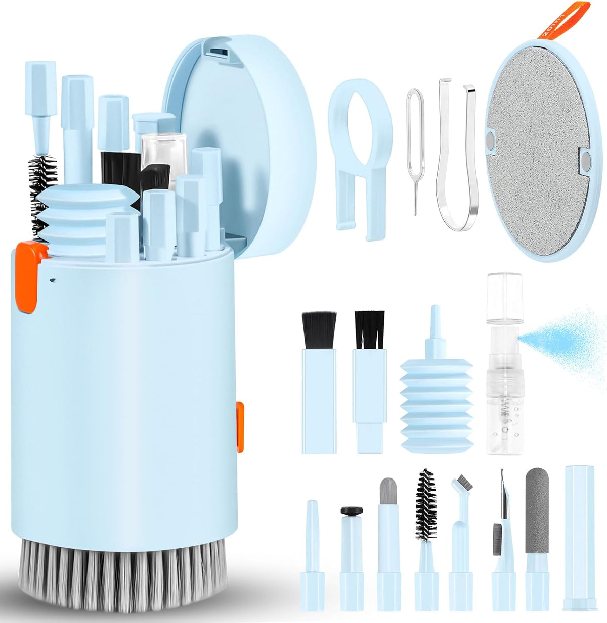 Laptop Phone Screen Cleaner Kit, Computer Keyboard Brush Cleaning Spray for iPhone AirPods MacBook iPad, 20-in-1 Electronic Device Clean Tool for Camera PC Monitor Earbud TV Tablet Car Screens, Blue