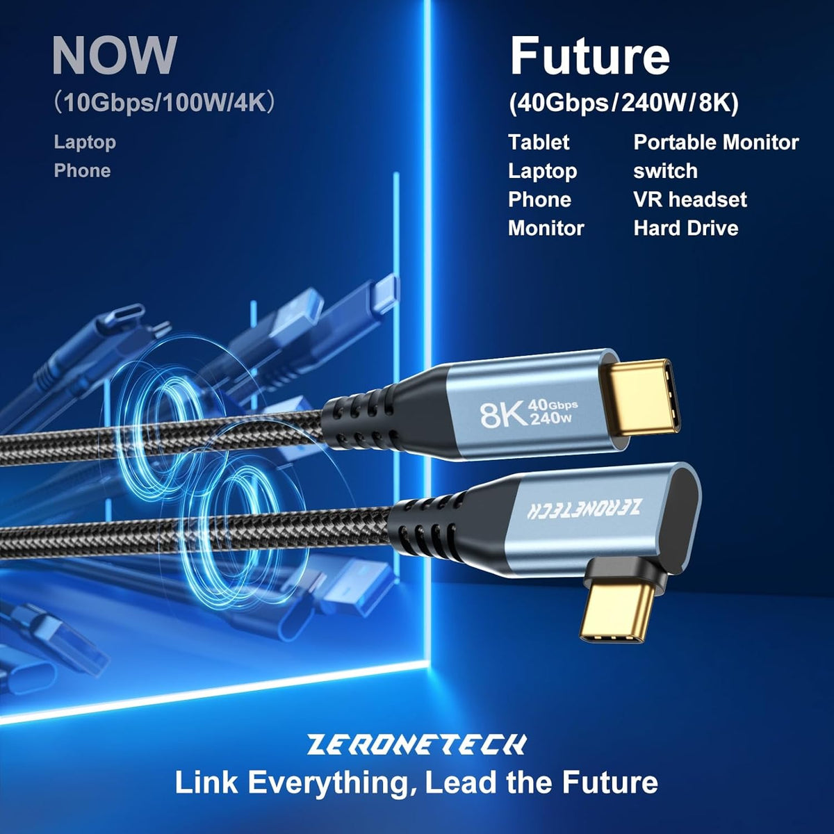 6 inch 4 [2-Pack 0.5FT], 40Gbps 4 240W 8K@60Hz 90 17,MacBook ZeroneTeck USB C for Thunderbolt Cable High Speed Data