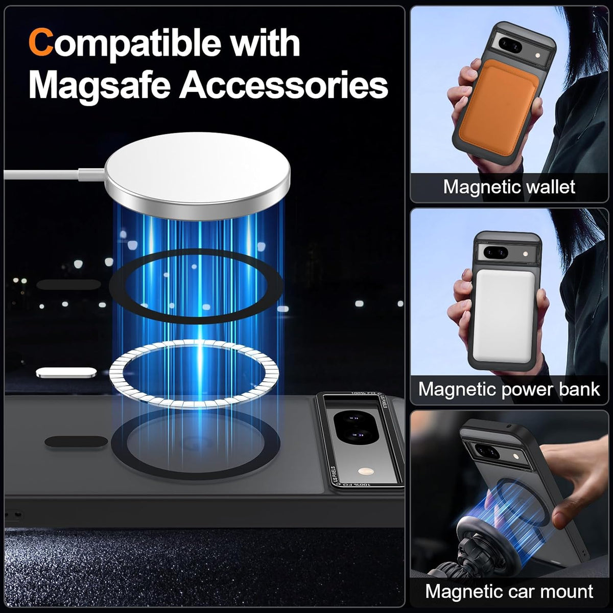 Magnetic for Google Pixel 8a Case, [Military Grade Drop Protection] [Compatible with MagSafe] Shockproof Slim Translucent Matte Anti-Slip for Women Girls Men Case, Black