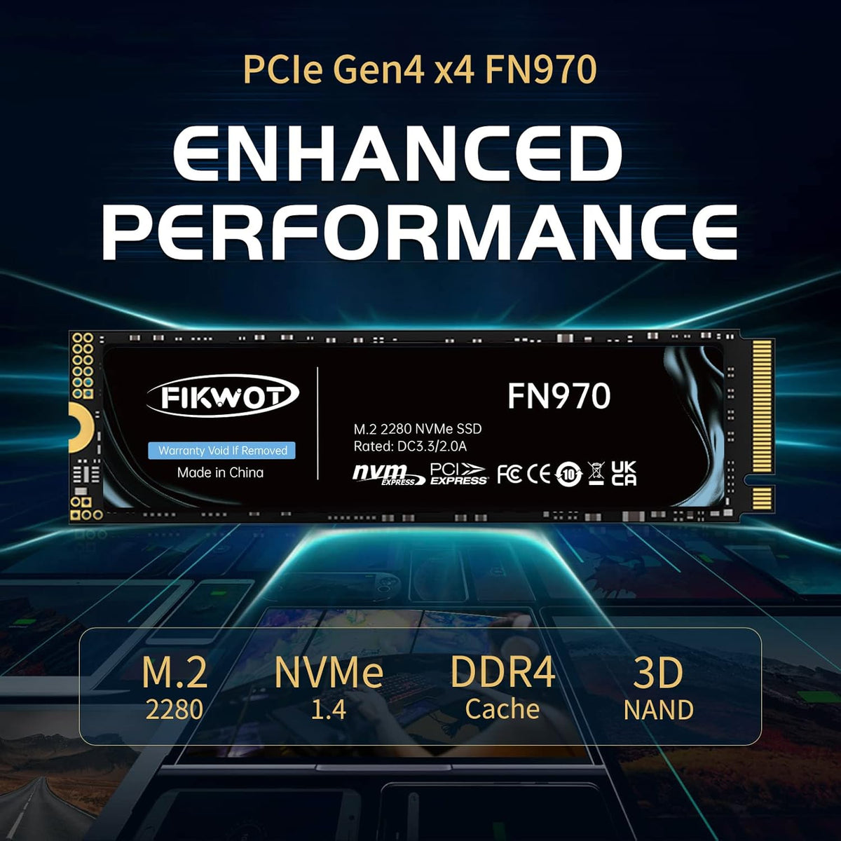 FN970 2TB M.2 2280 PCIe Gen4 x4 NVMe 1.4 Internal Solid State Drive with Heatsink - Speeds up to 7,400MB/s, Configure DRAM Cache, Compatible PS5 Internal SSD