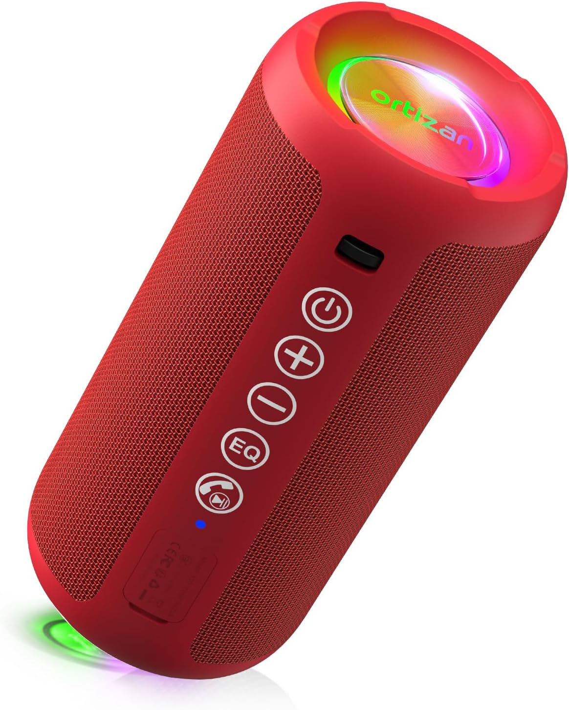 Ortizan Portable Bluetooth Speaker: IPX7 Waterproof, 24W Loud Sound, Deep Bass, Bluetooth 5.3, LED Lights, Wireless Stereo Pairing, 30H Playtime, for Home/Outdoor/Party/Beach, Birthday Gift (Red)