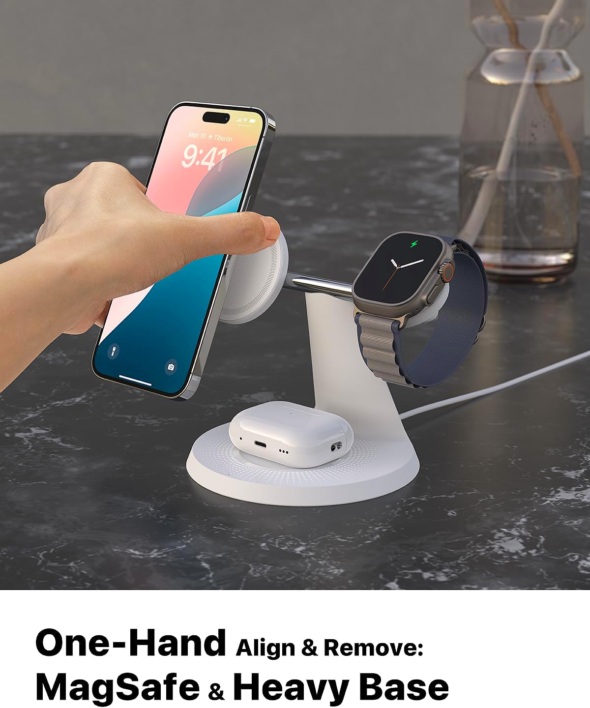 3 in 1 Wireless Charging Station for Apple Device: Fast Charging Station for iPhone and Watch with MagSafe, Stable Charger Stand for iPhone 12-16 & iWatch & AirPods