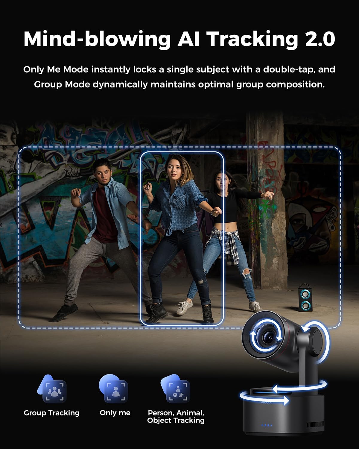 OBSBOT Tail 2 PTZR NDI Camera 4K@60FPS, Pro AI Tracking, 1/1.5" CMOS, 50MP, 5X Optical Zoom, 12X Hybrid Zoom, SDI/HDMI/IP/USB 3.0 Output, Live Streaming for Education, Conference, Worship, Live Events
