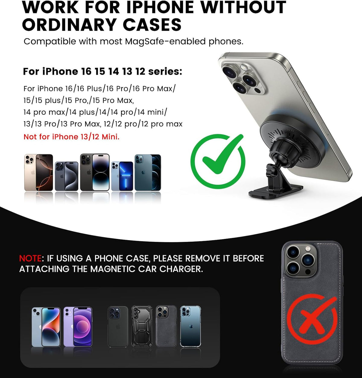 Mag-Safe Car Mount Charger 15W Magnetic Wireless Car Charger for iPhone 16 Accessories Magnetic Phone Holder for Car 3 in 1 Mag Safe car Mount for iPhone16/15/14/13/12 Series Gifts for Men Women