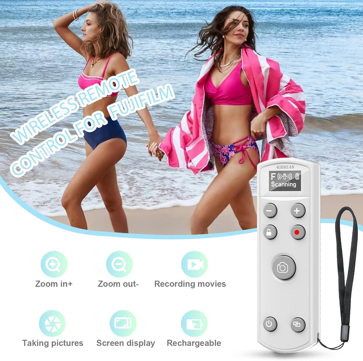 Remote Control for Fujifilm Camera,USB-C Rechargeable Wireless Shutter Release with OLED Screen for Fujifilm Fuji X100VI,X-T5,X-T4,X-T3,X-T50,X-T30II, X-T30,X-S20,X-S10,X-H2S,X-H2,X-E5 (White)