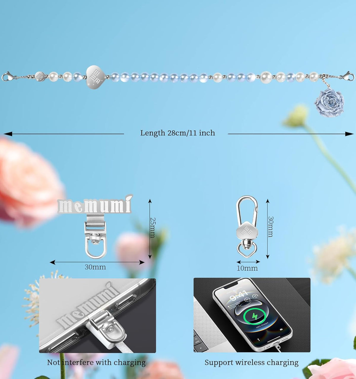memumi Universal Phone Wrist Strap, Hand wristlet Strap for Women Anti-Theft Secure Lanyard for Smartphones Dried Flowers