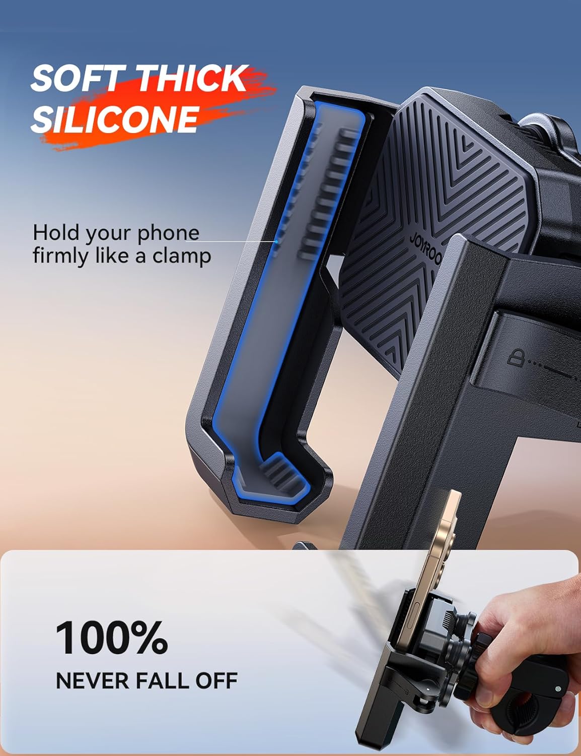 JOYROOM Motorcycle Phone Mount Holder - [Dual Vibration Dampener][Not Block Camera] Bike Phone Mount Handlebar, Motorcycle Bike Accessories for iPhone Samsung 4.7''-7'' Phones
